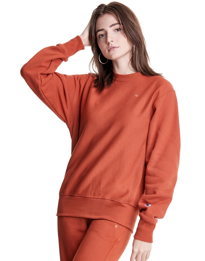 Champion Sweatshirt Dames - Koraal - Reverse Weave Boyfriend Crew ( 920345-KIV )